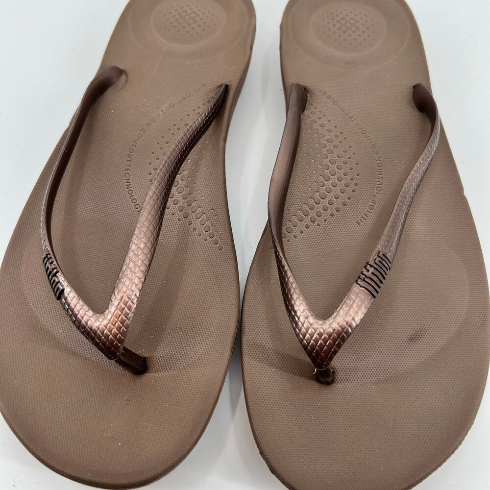 WOMEN'S FITFLOP LQUSHION ERGONOMIC FIIP-FLOPS BRONZE THONG slip on summer size 9 - Picture 3 of 7